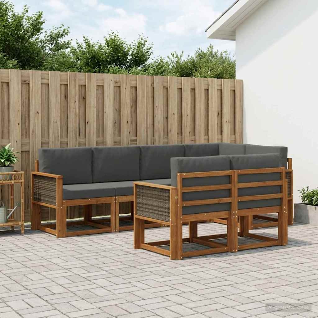 Outdoor-Sofagarnitur 7 stk. Natur und Anthrazit Polyester