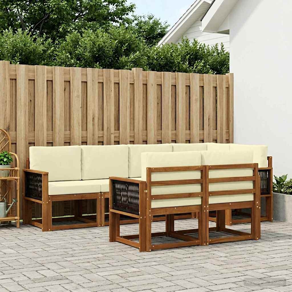 Outdoor-Sofagarnitur 7 stk. Natur und Creme Polyester