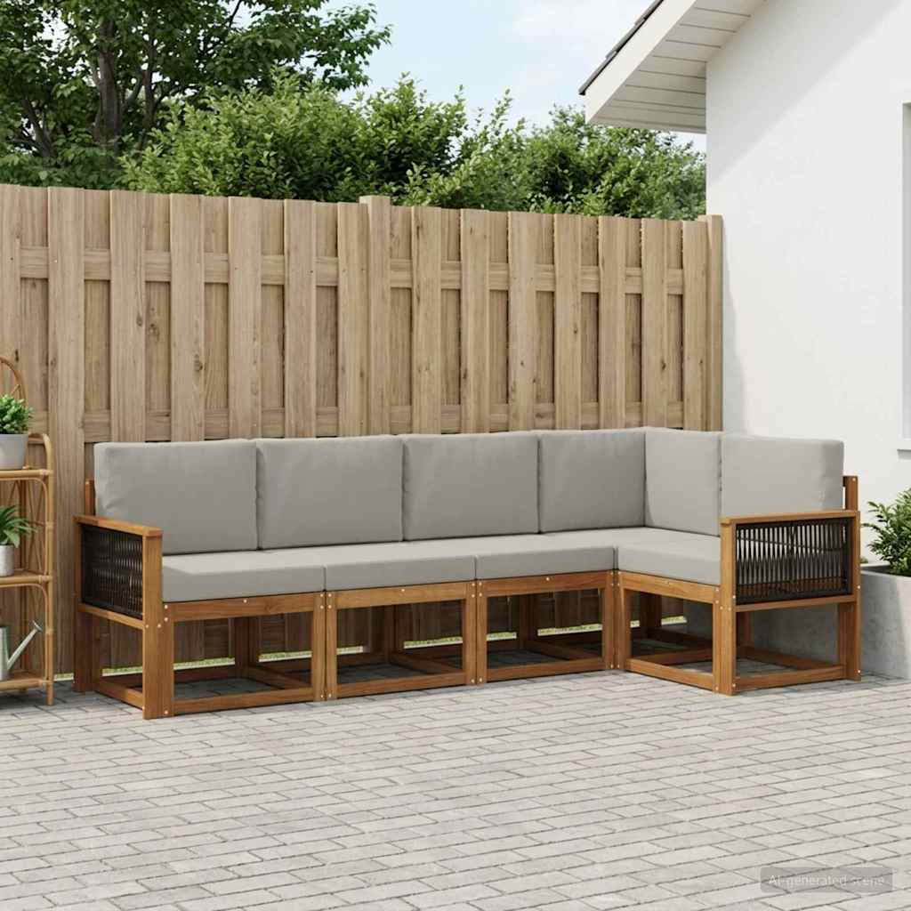 Outdoor-Sofagarnitur 7 stk. Natürlich und Hellgrau Polyester