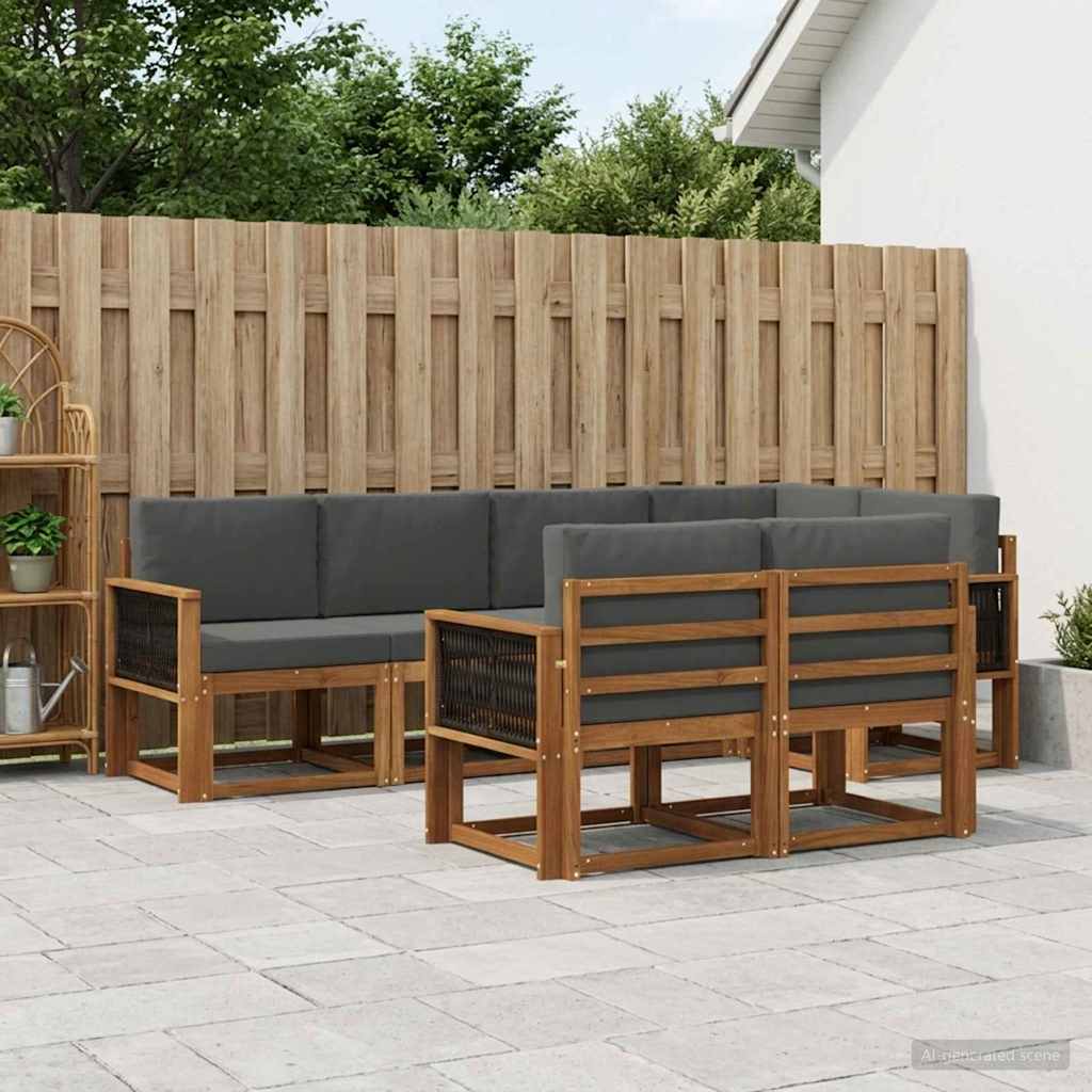 Outdoor-Sofagarnitur 7 stk. Natur und Anthrazit Polyester