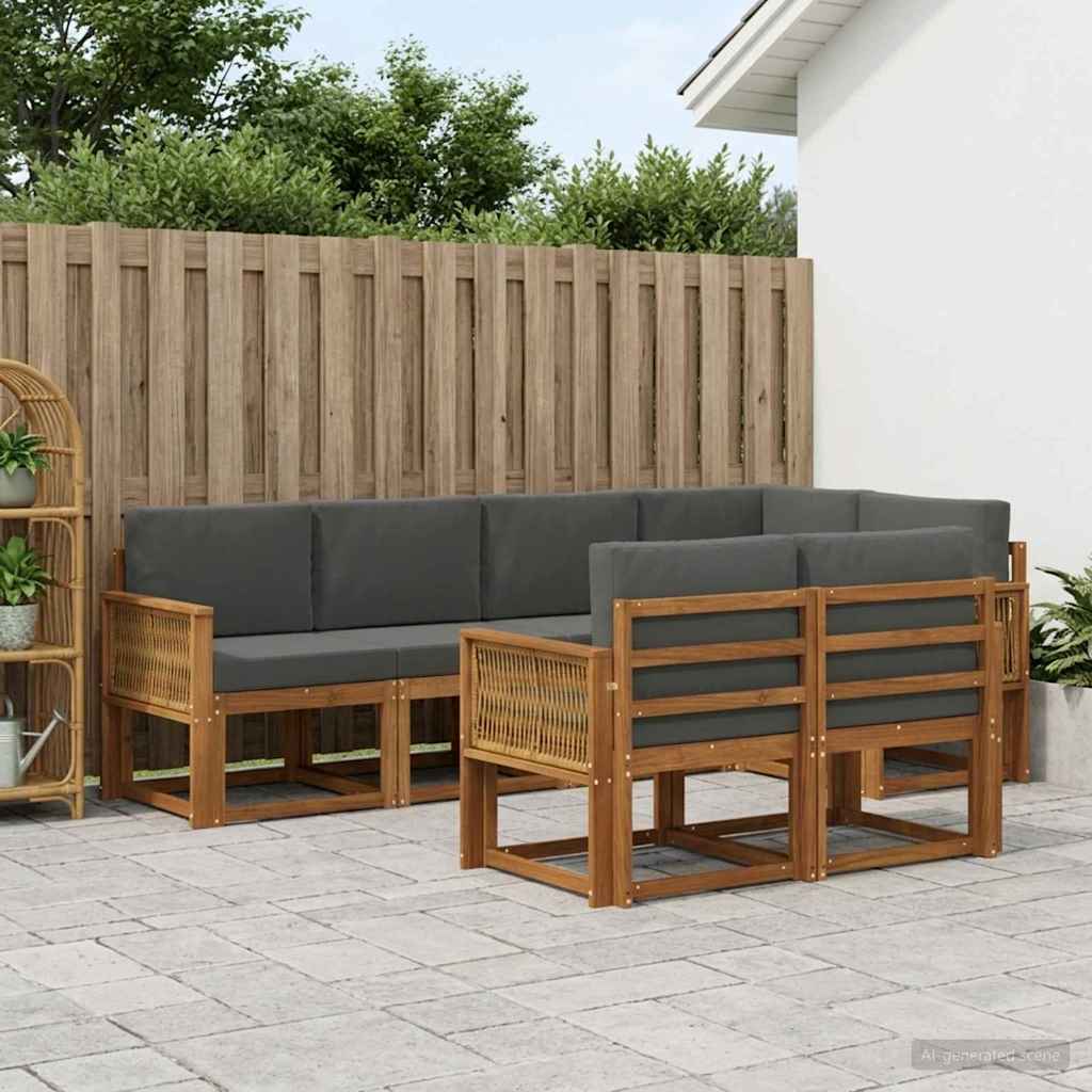 Outdoor-Sofagarnitur 7 stk. Natur und Anthrazit Polyester