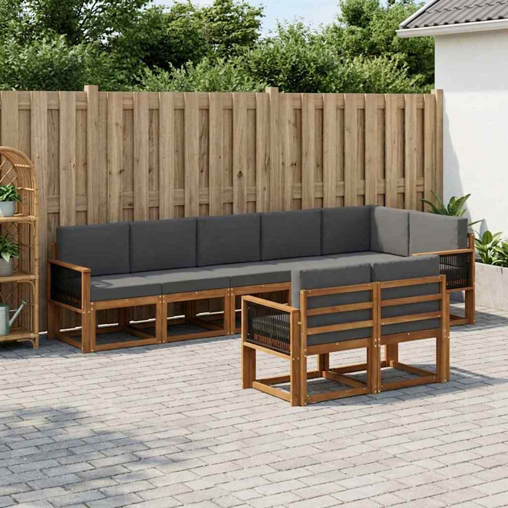 Outdoor-Sofagarnitur 8 stk. Natur und Anthrazit Polyester