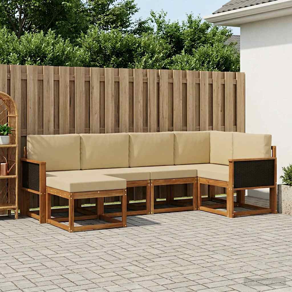 Outdoor-Sofagarnitur 6 stk. Natur und Beige Massivholz Akazie