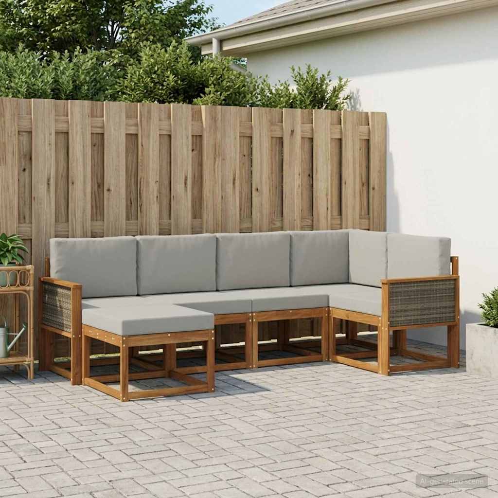 Outdoor-Sofagarnitur 6 stk. Natürlich und Hellgrau Polyester
