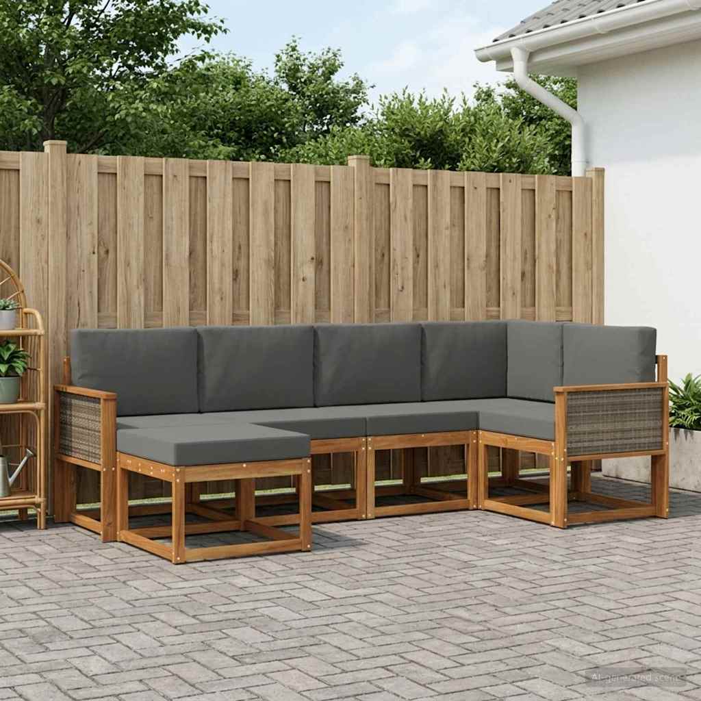 Outdoor-Sofagarnitur 6 stk. Natur und Anthrazit Polyester