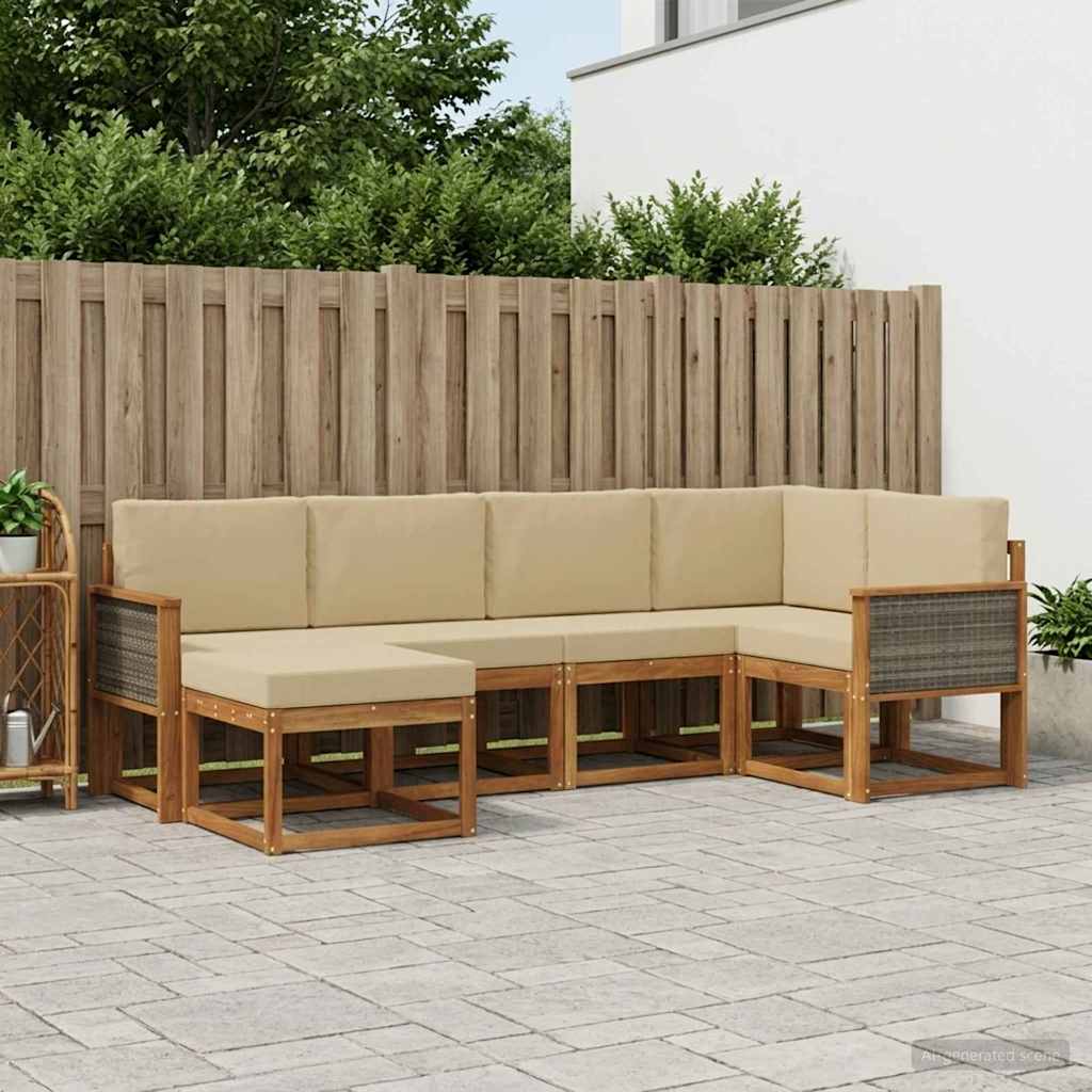 Outdoor-Sofagarnitur 6 stk. Natur und Beige Polyester