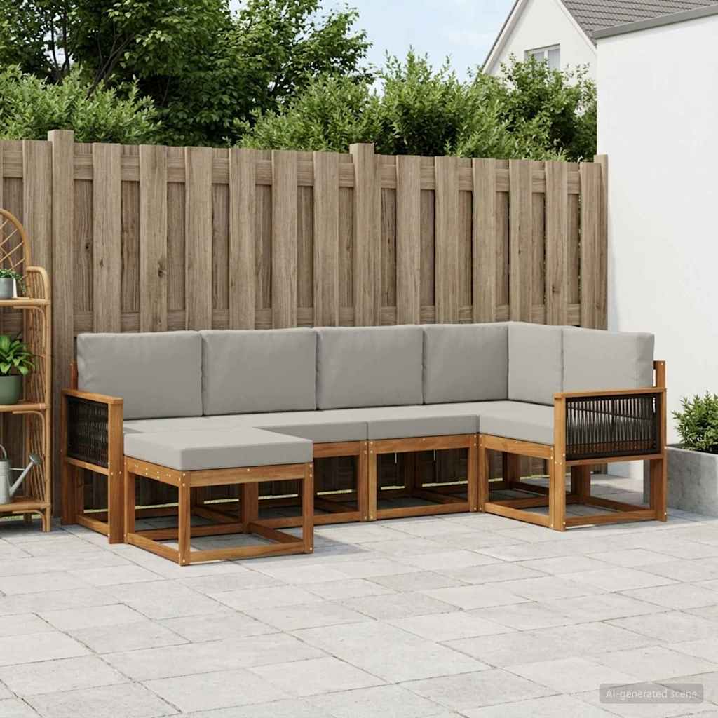Outdoor-Sofagarnitur 6 stk. Natürlich und Hellgrau