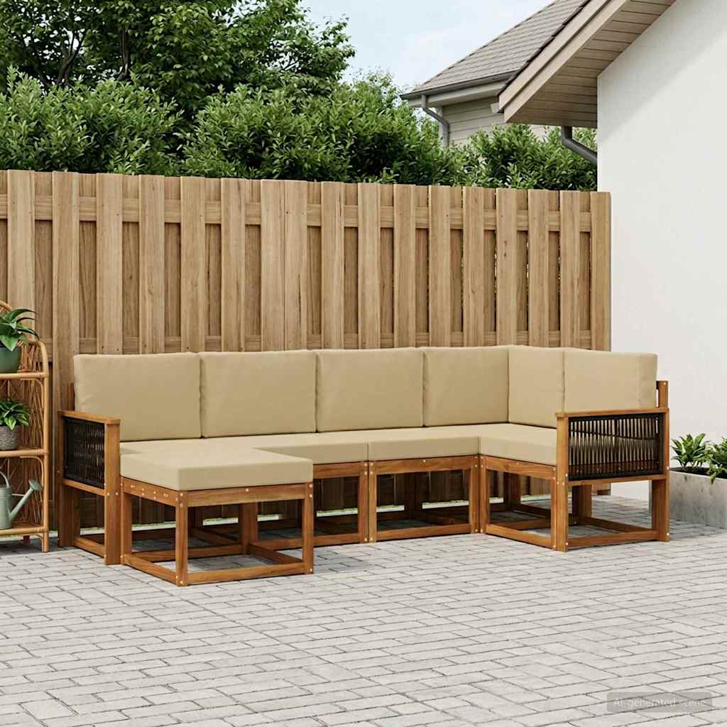 Outdoor-Sofagarnitur 6 stk. Natur und Beige Massivholz Akazie
