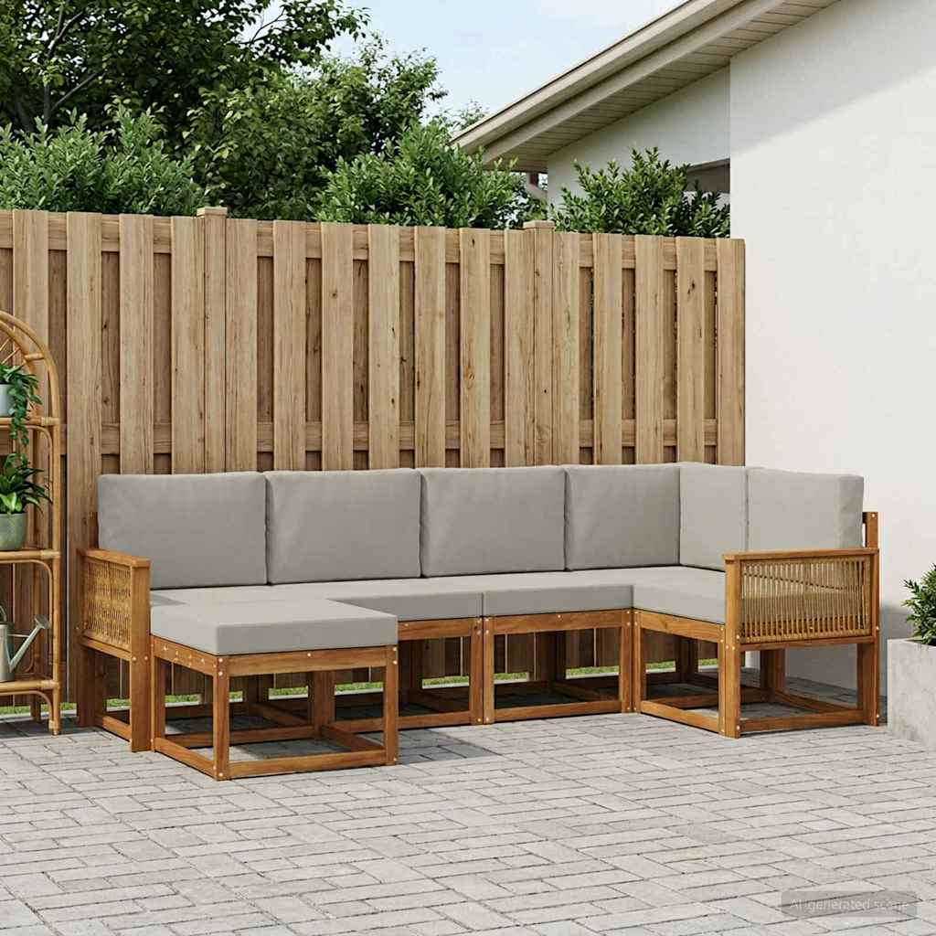 Outdoor-Sofagarnitur 6 stk. Natürlich und Hellgrau Polyester