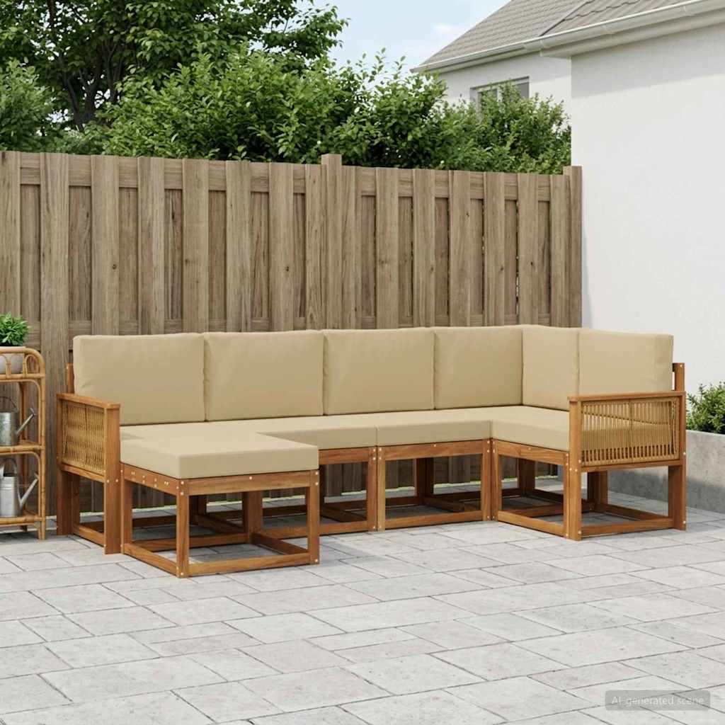 Outdoor-Sofagarnitur 6 stk. Natur und Beige Polyester