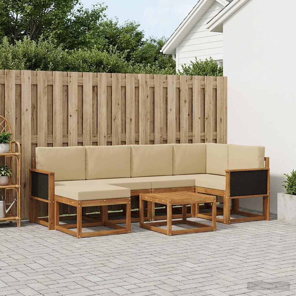 Outdoor-Sofagarnitur 7 stk. Natur und Beige Massivholz Akazie