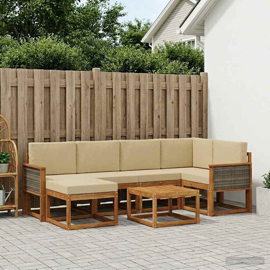 Outdoor-Sofagarnitur 7 stk. Natur und Beige Massivholz Akazie