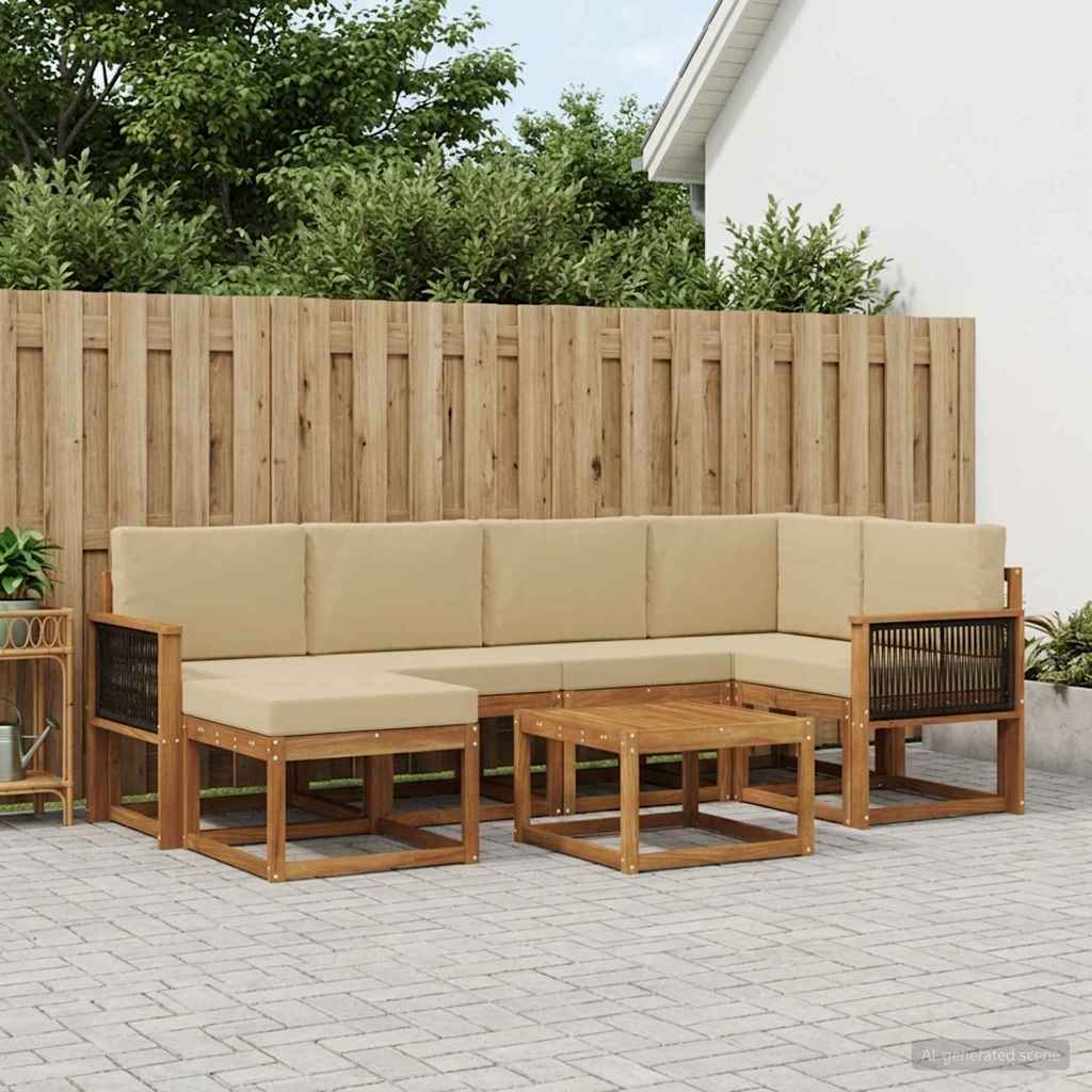 Outdoor-Sofagarnitur 7 stk. Natur und Beige Massivholz Akazie