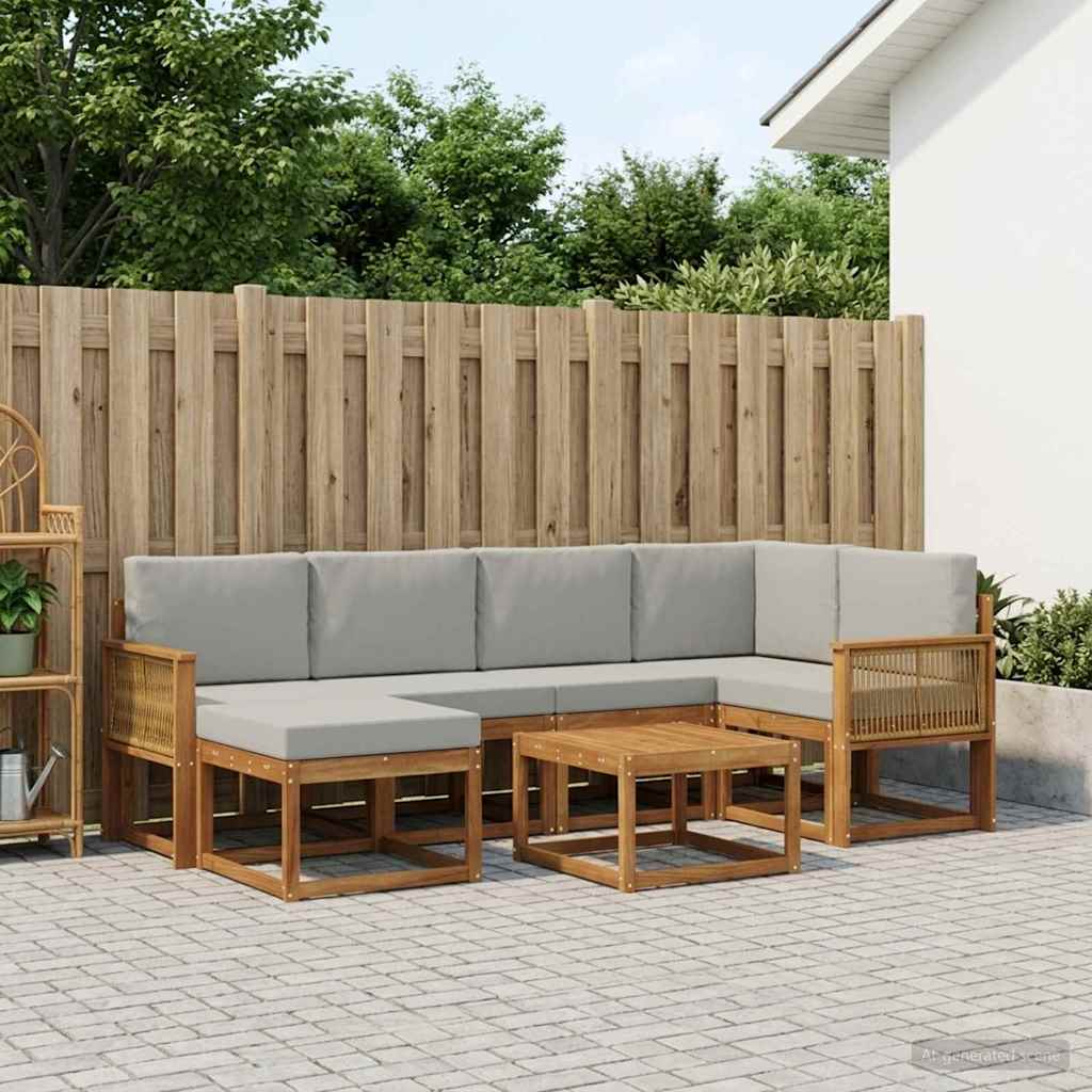 Outdoor-Sofagarnitur 7 stk. Natürlich und Hellgrau