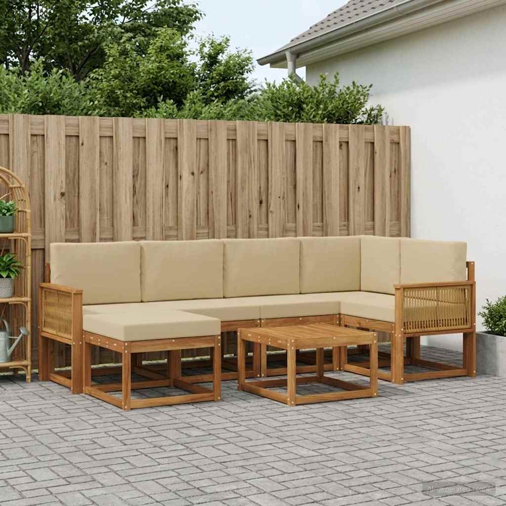 Outdoor-Sofagarnitur 7 stk. Natur und Beige Massivholz Akazie