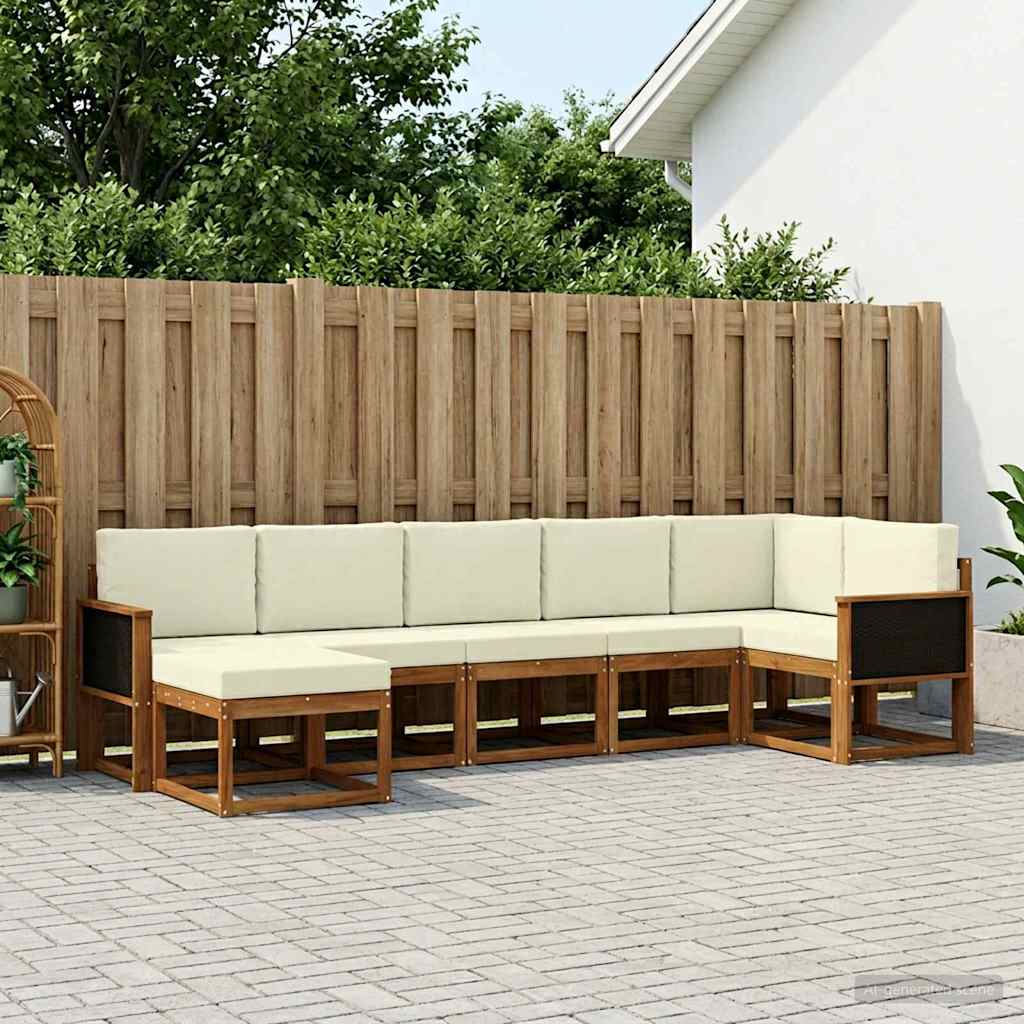 Outdoor-Sofagarnitur 7 stk. Natur und Creme Polyester