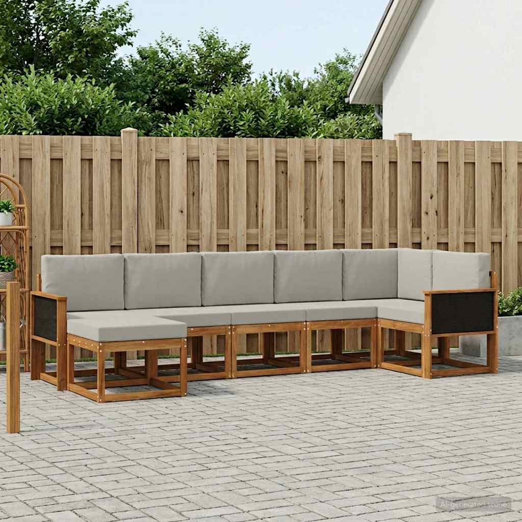 Outdoor-Sofagarnitur 7 stk. Natürlich und Hellgrau Polyester