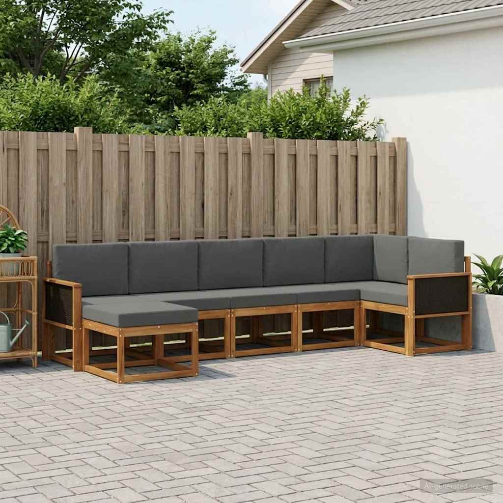 Outdoor-Sofagarnitur 7 stk. Natur und Anthrazit Polyester