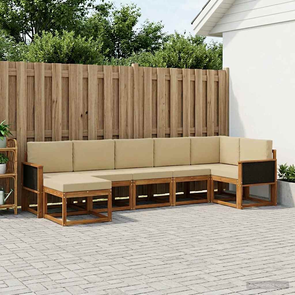 Outdoor-Sofagarnitur 7 stk. Natur und Beige Polyester