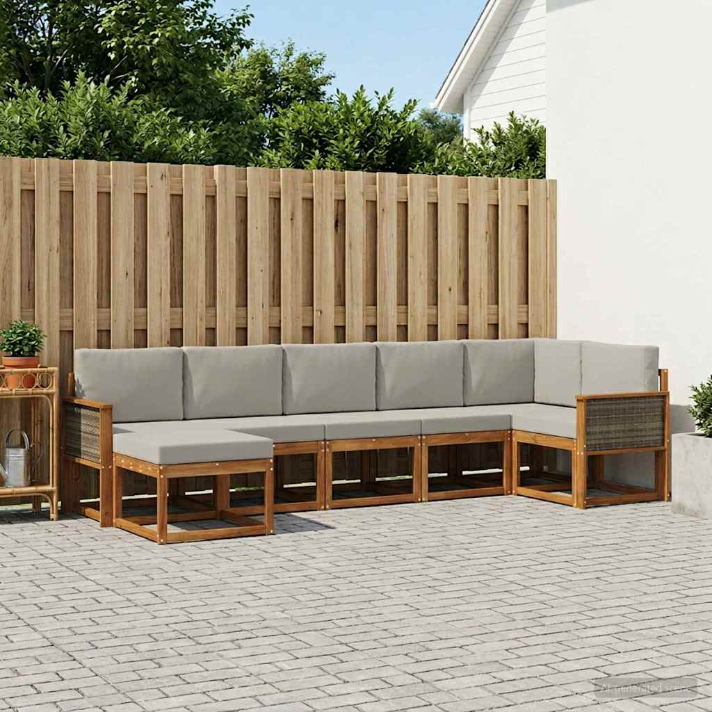 Outdoor-Sofagarnitur 7 stk. Natürlich und Hellgrau Polyester