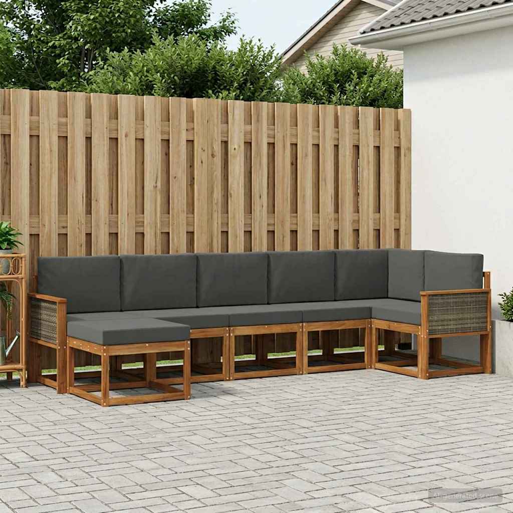 Outdoor-Sofagarnitur 7 stk. Natur und Anthrazit Polyester