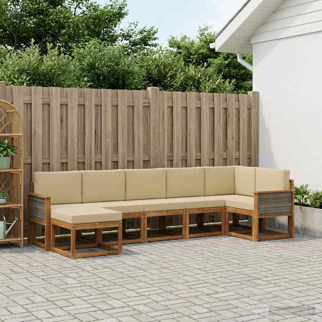 Outdoor-Sofagarnitur 7 stk. Natur und Beige Polyester