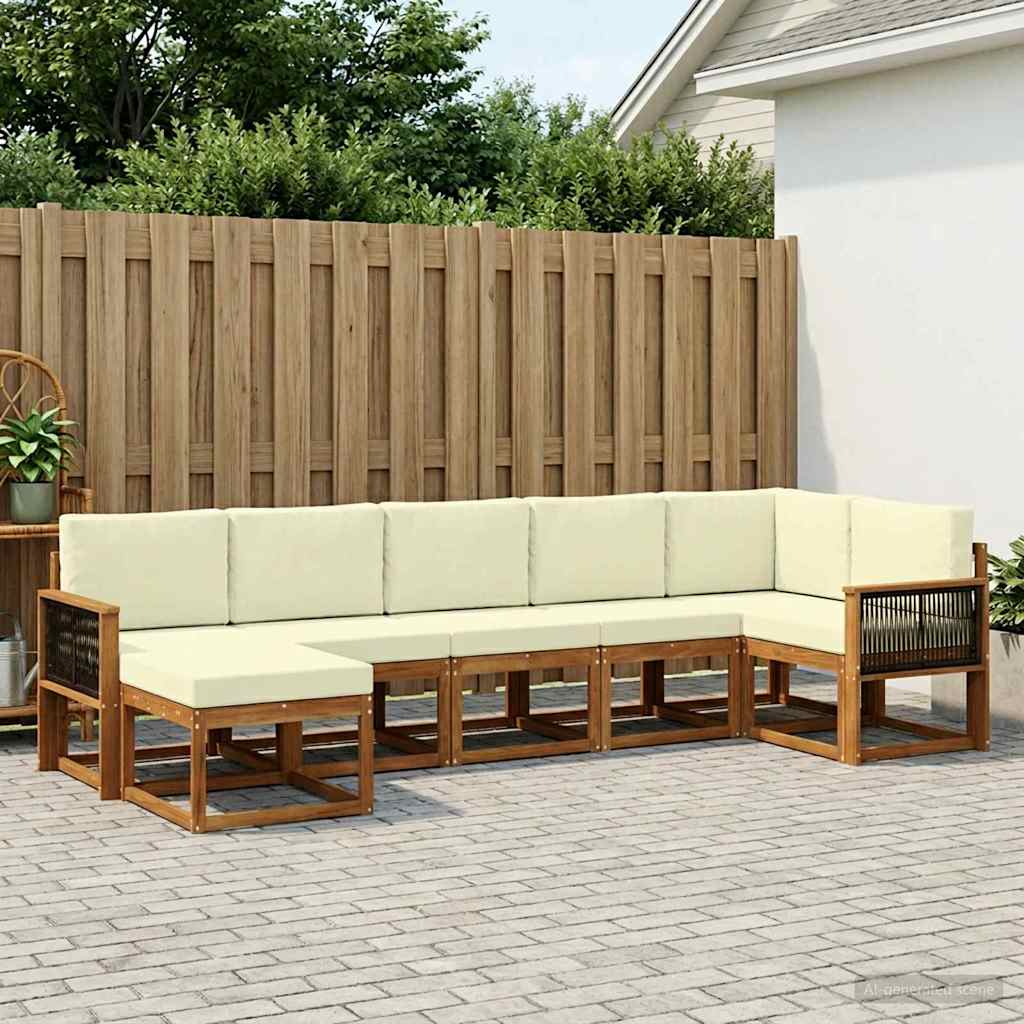 Outdoor-Sofagarnitur 7 stk. Natur und Creme Polyester