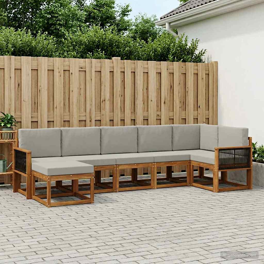 Outdoor-Sofagarnitur 7 stk. Natürlich und Hellgrau Polyester