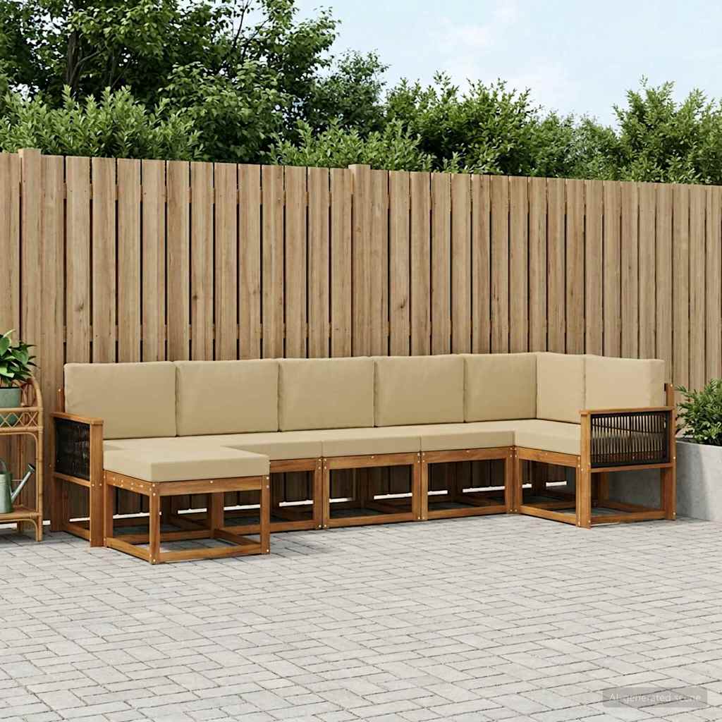 Outdoor-Sofagarnitur 7 stk. Natur und Beige Polyester