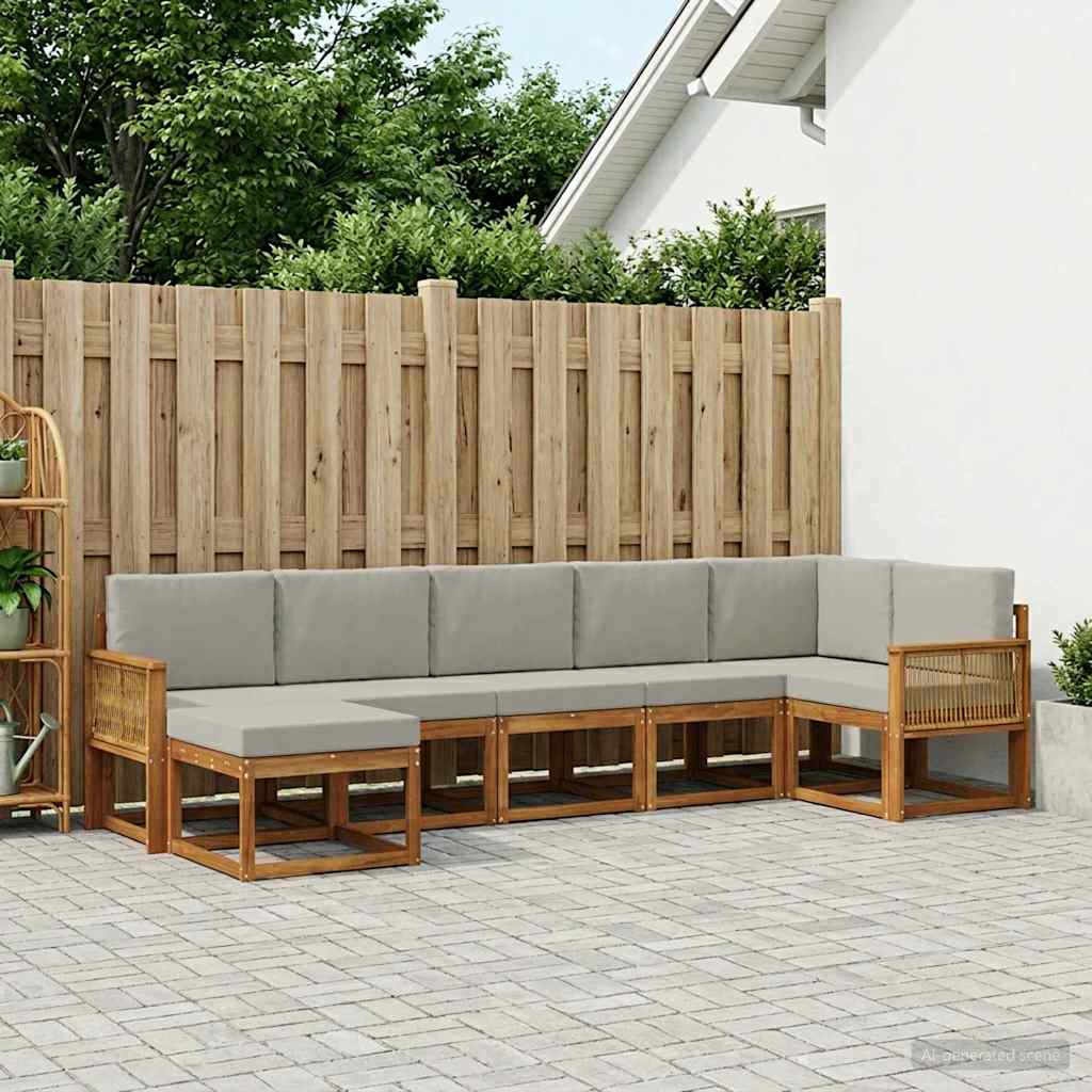 Outdoor-Sofagarnitur 7 stk. Natürlich und Hellgrau Polyester