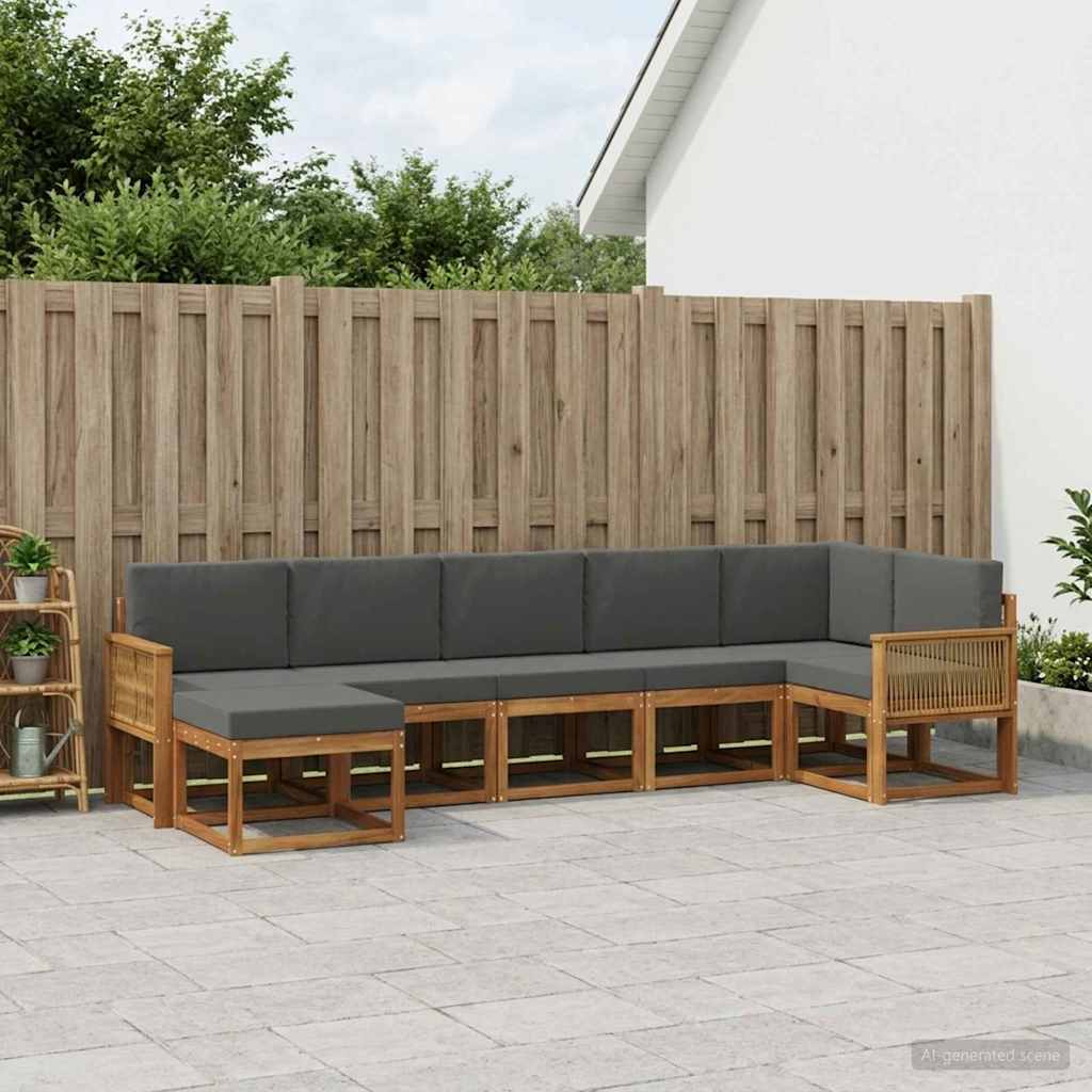 Outdoor-Sofagarnitur 7 stk. Natur und Anthrazit Polyester