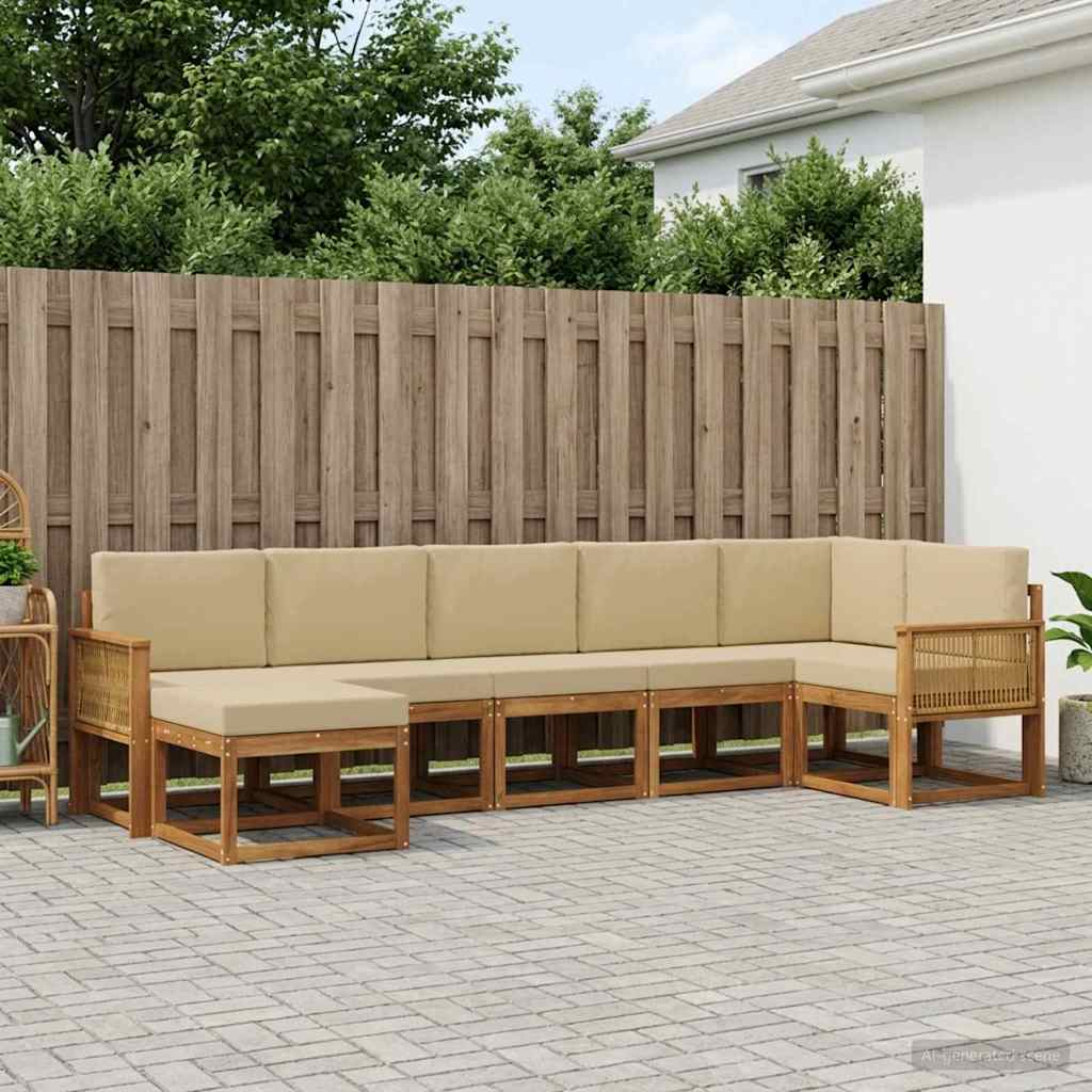 Outdoor-Sofagarnitur 7 stk. Natur und Beige Polyester