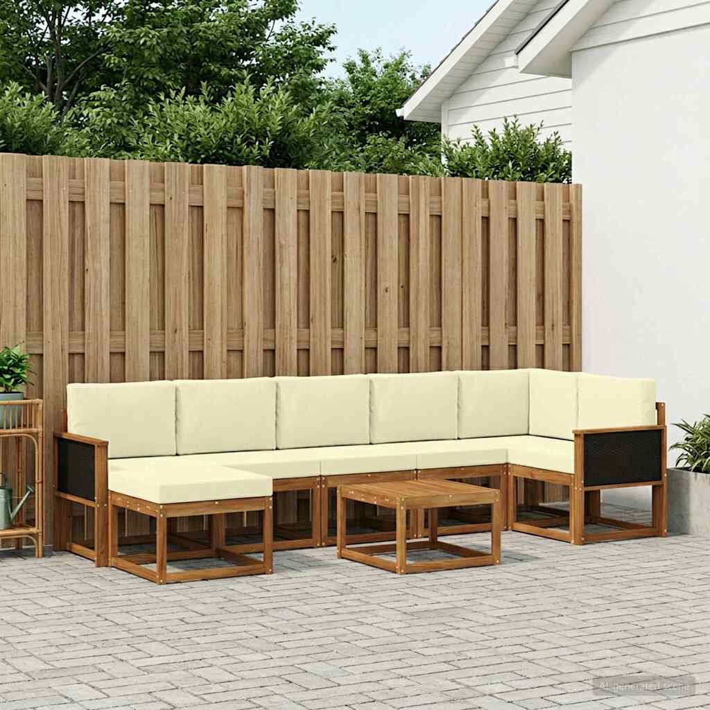 Outdoor-Sofagarnitur 8 stk. Natur und Creme Polyester