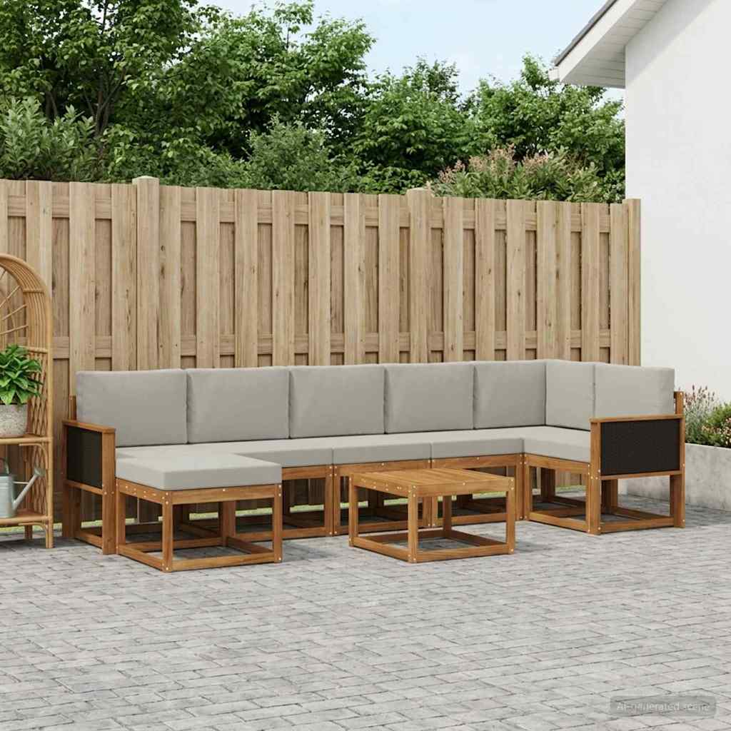 Outdoor-Sofagarnitur 8 stk. Natürlich und Hellgrau Polyester