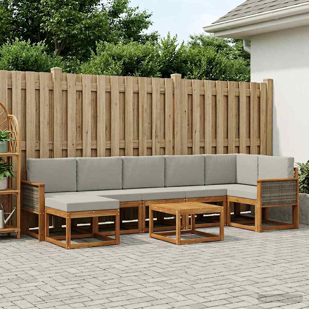 Outdoor-Sofagarnitur 8 stk. Natürlich und Hellgrau Polyester
