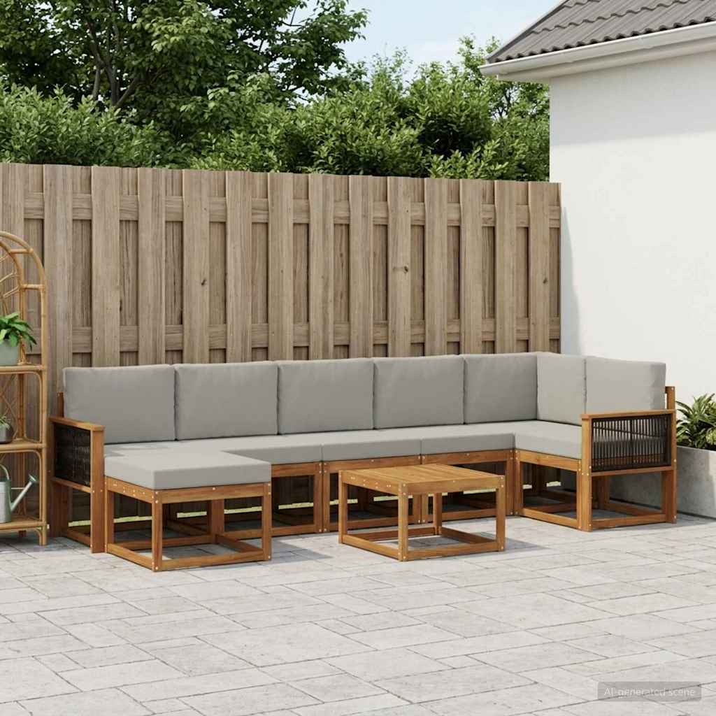 Outdoor-Sofagarnitur 8 stk. Natürlich und Hellgrau Polyester
