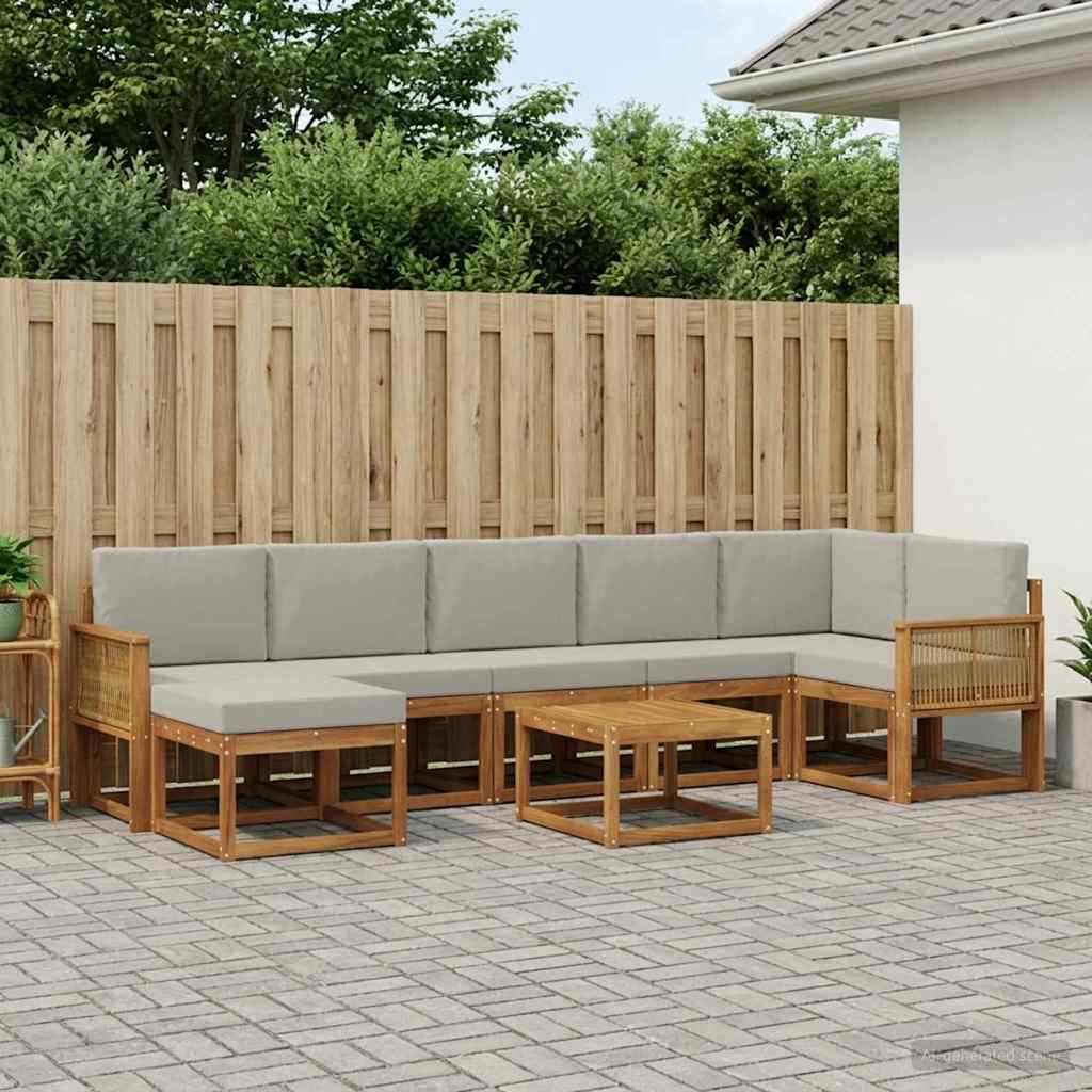 Outdoor-Sofagarnitur 8 stk. Natürlich und Hellgrau Polyester