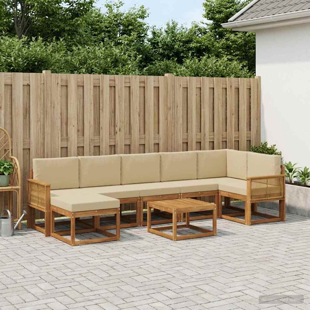 Outdoor-Sofagarnitur 8 stk. Natur und Beige Polyester