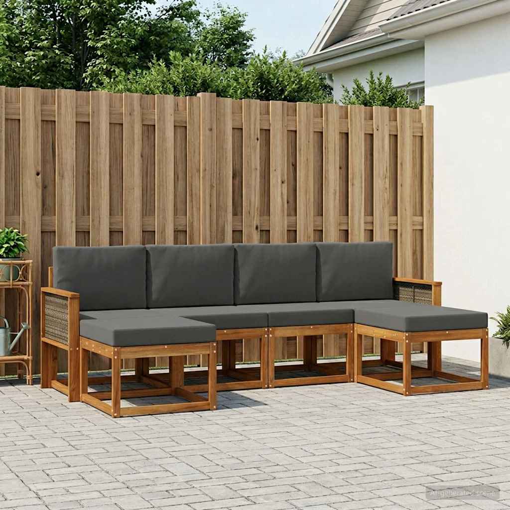 Outdoor-Sofagarnitur 6 stk. Natur und Anthrazit Polyester
