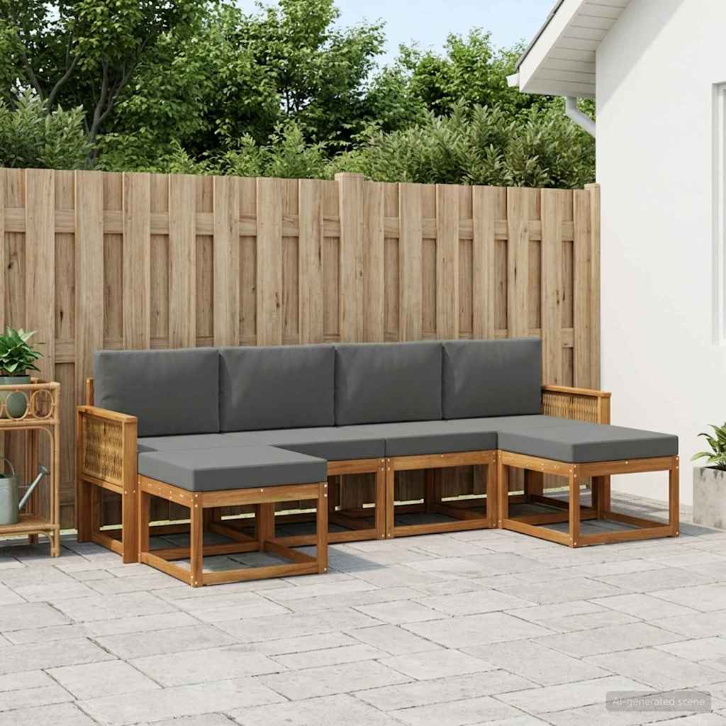 Outdoor-Sofagarnitur 6 stk. Natur und Anthrazit Polyester