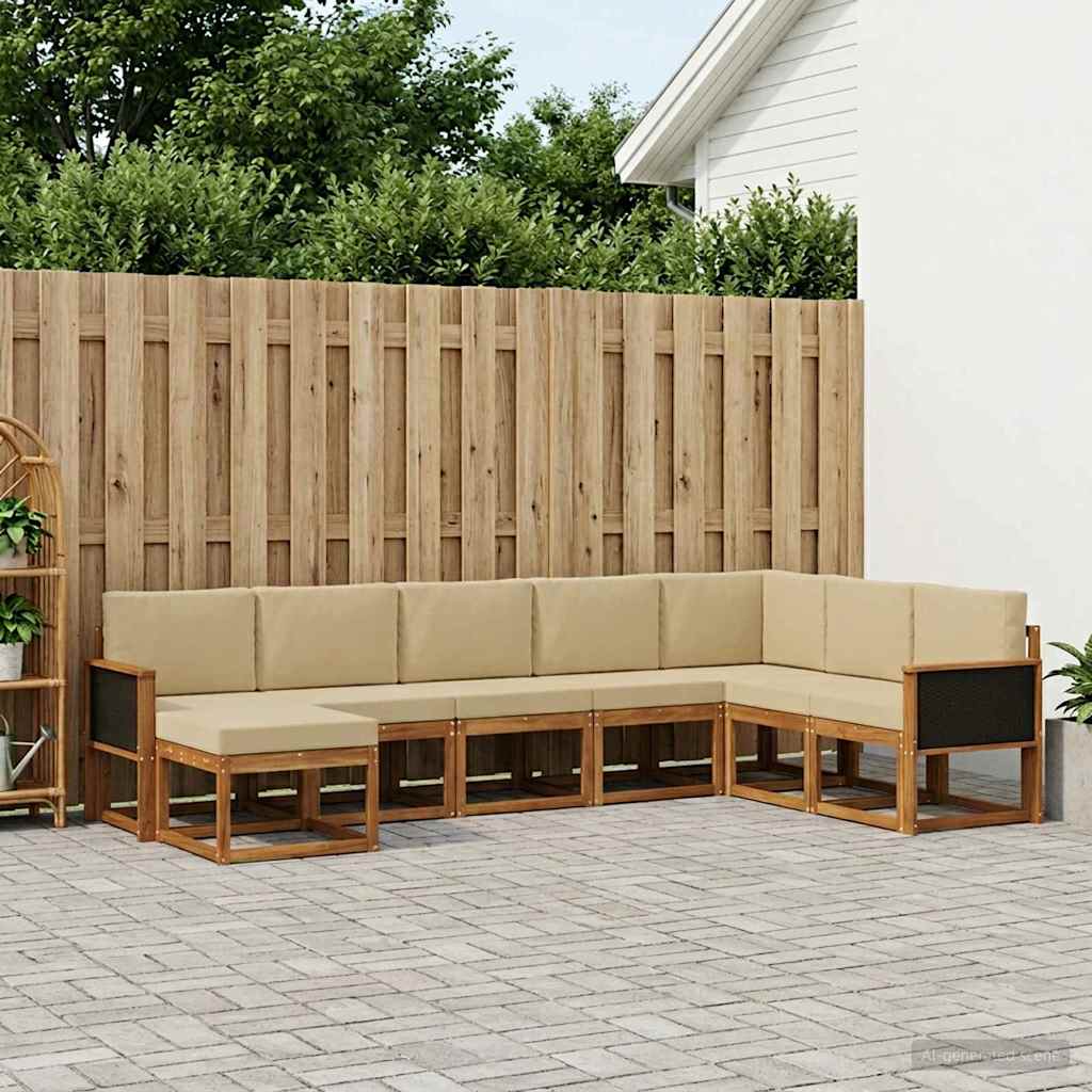 Outdoor-Sofagarnitur 8 stk. Natur und Beige Massivholz Akazie