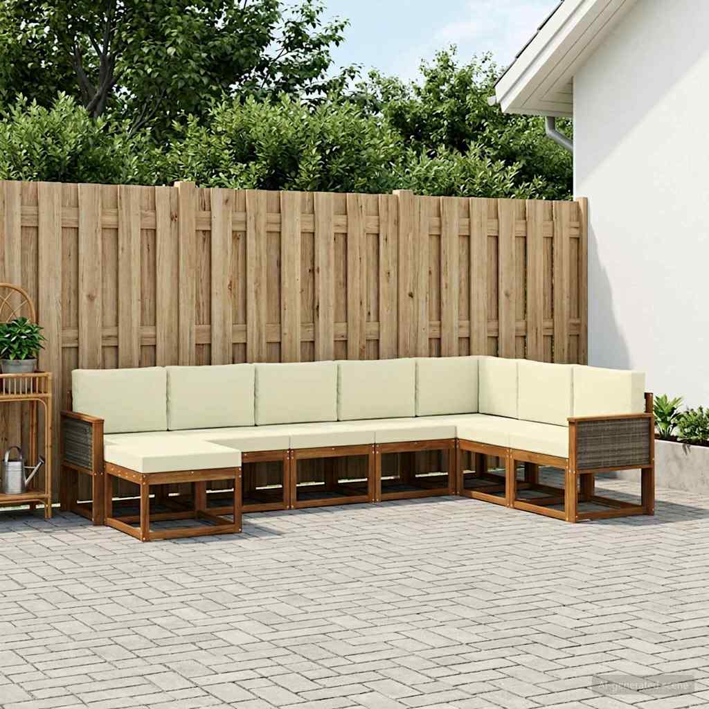 Outdoor-Sofagarnitur 8 stk. Natur und Creme Massivholz Akazie