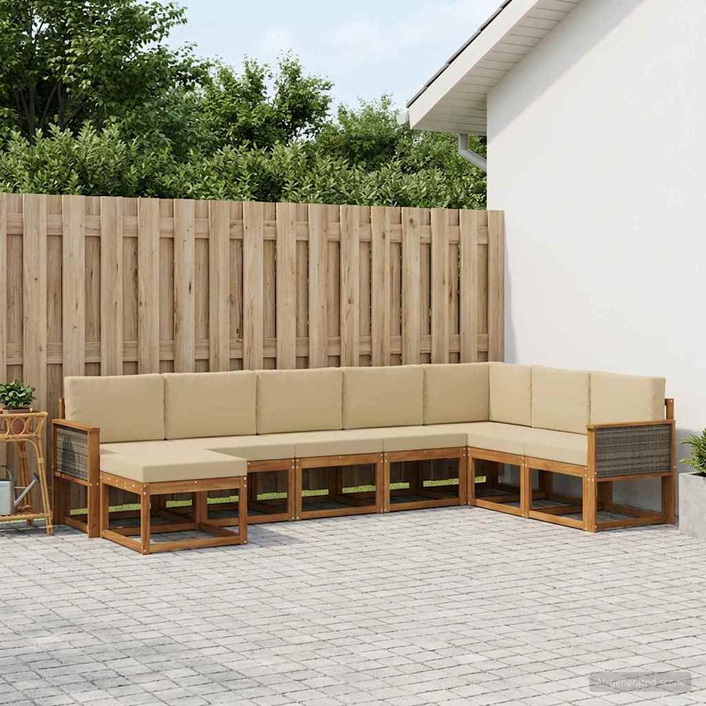 Outdoor-Sofagarnitur 8 stk. Natur und Beige Massivholz Akazie
