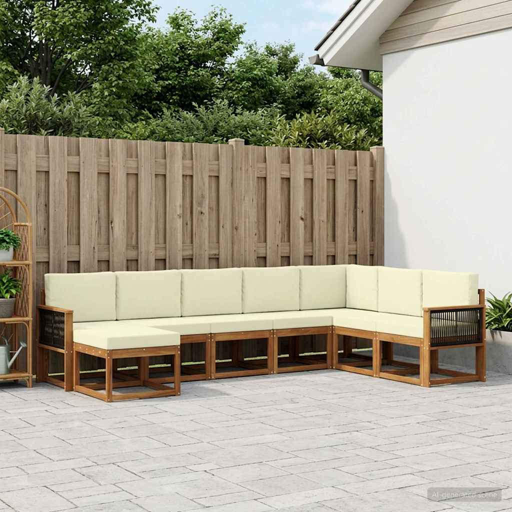Outdoor-Sofagarnitur 8 stk. Natur und Creme Massivholz Akazie