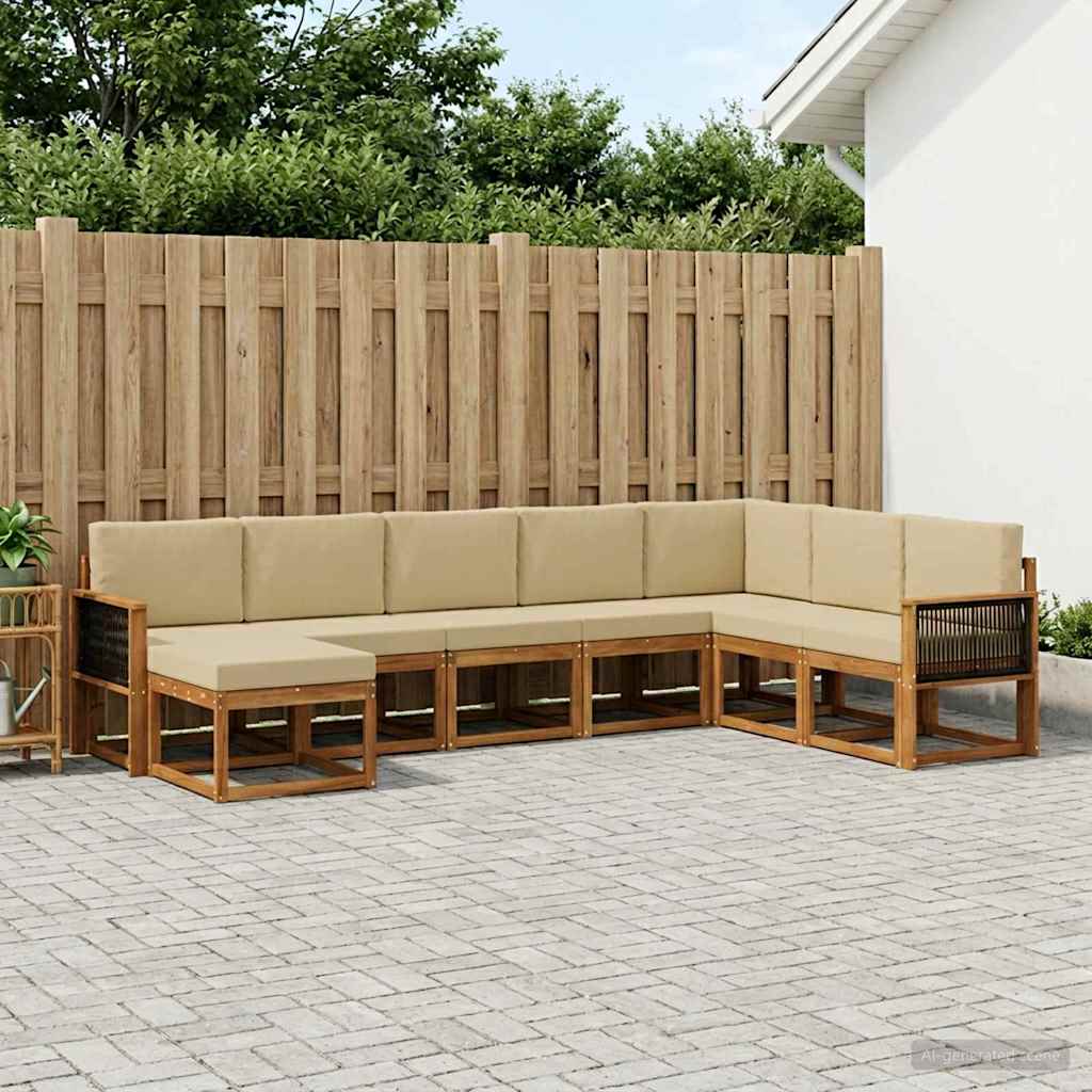 Outdoor-Sofagarnitur 8 stk. Natur und Beige Massivholz Akazie