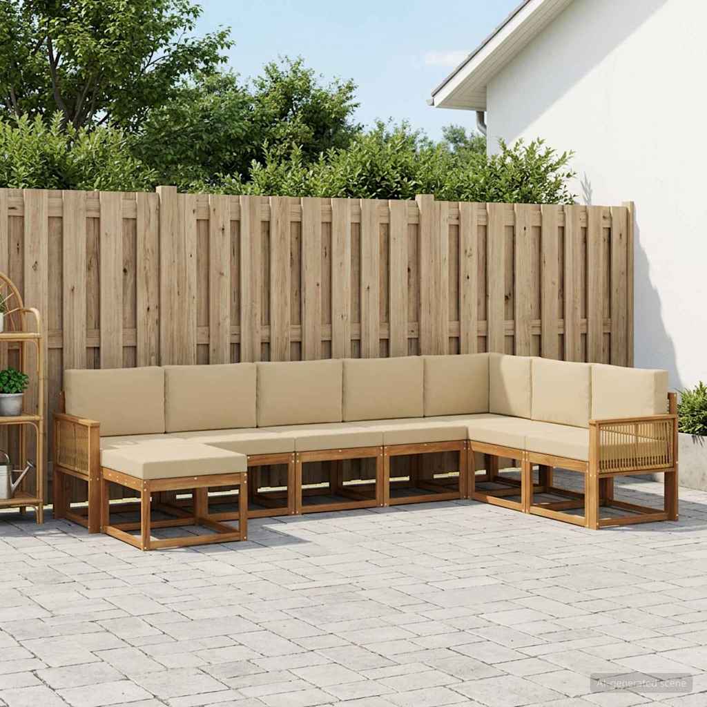 Outdoor-Sofagarnitur 8 stk. Natur und Beige Massivholz Akazie
