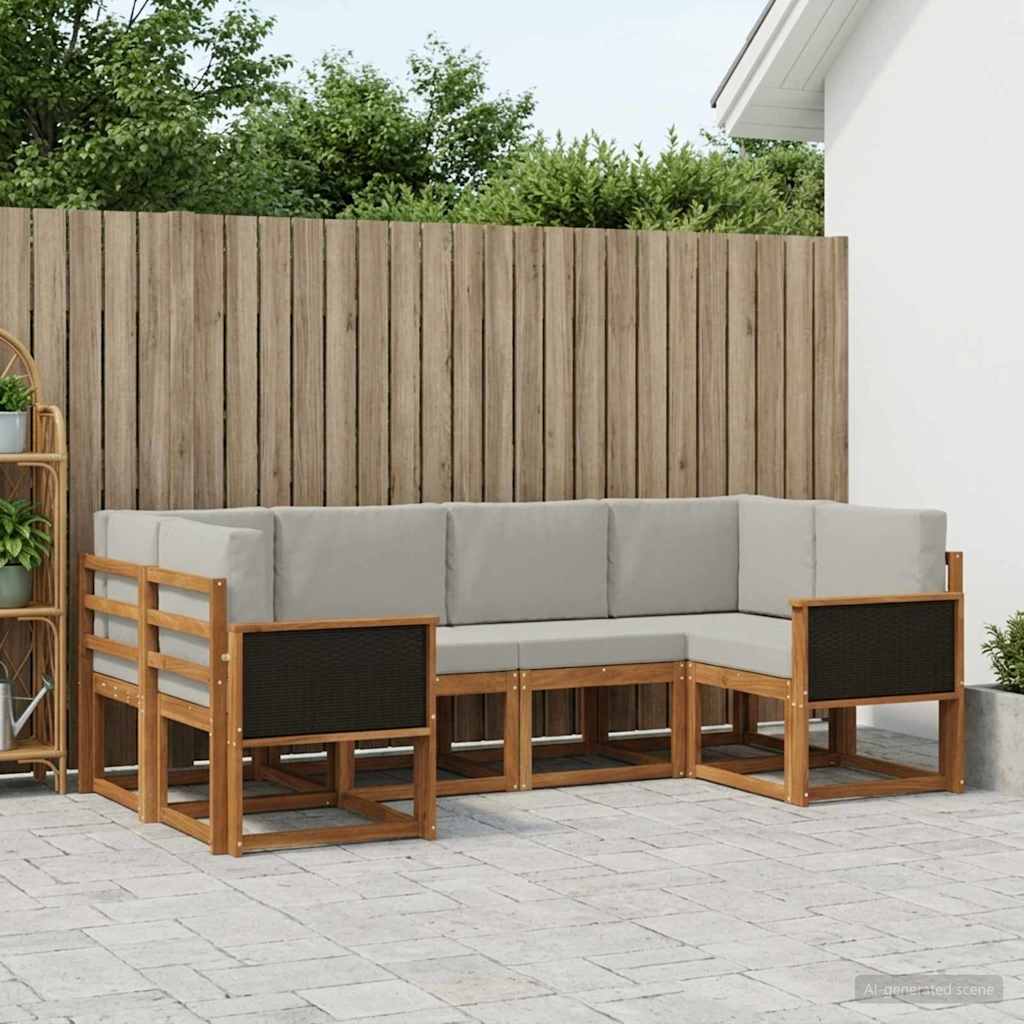 Outdoor-Sofagarnitur 6 stk. Natürlich und Hellgrau