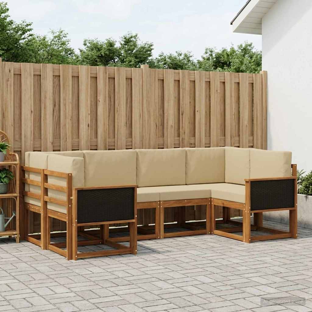Outdoor-Sofagarnitur 6 stk. Natur und Beige Massivholz Akazie