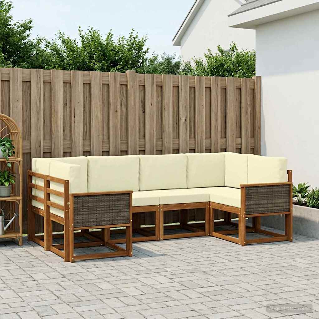 Outdoor-Sofagarnitur 6 stk. Natur und Creme Massivholz Akazie