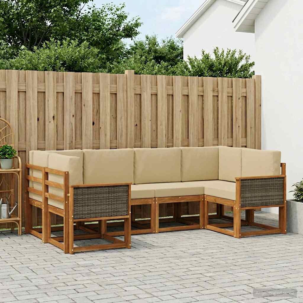 Outdoor-Sofagarnitur 6 stk. Natur und Beige Massivholz Akazie